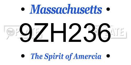 9ZH236 Massachusetts License Plate