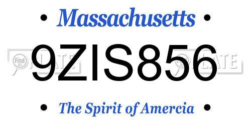 9ZIS856 Massachusetts License Plate