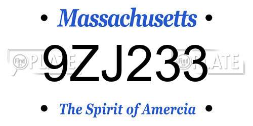 9ZJ233 Massachusetts License Plate