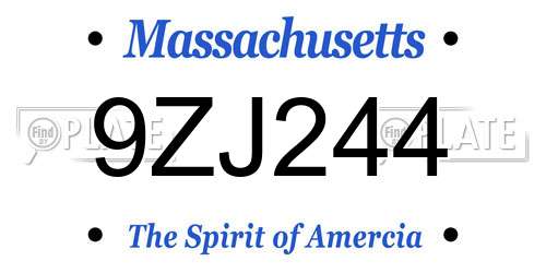 9ZJ244 Massachusetts License Plate