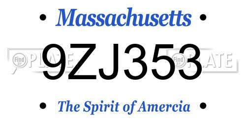 9ZJ353 Massachusetts License Plate