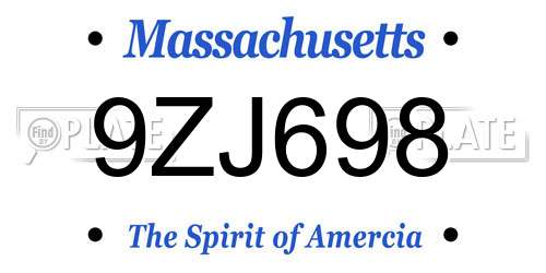 9ZJ698 Massachusetts License Plate