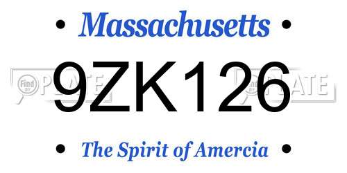 9ZK126 Massachusetts License Plate