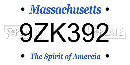 9ZK392 Massachusetts License Plate