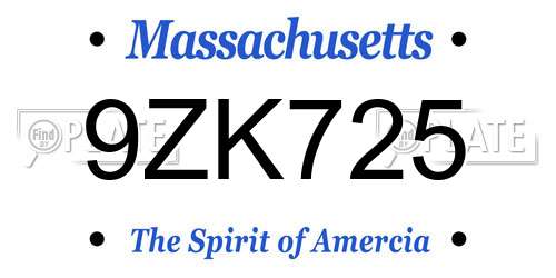 9ZK725 Massachusetts License Plate