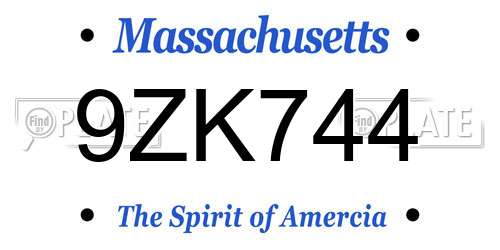 9ZK744 Massachusetts License Plate