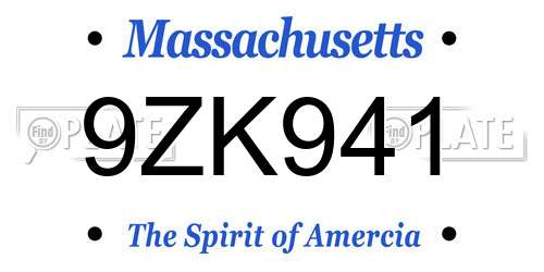 9ZK941 Massachusetts License Plate