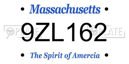 9ZL162 Massachusetts License Plate
