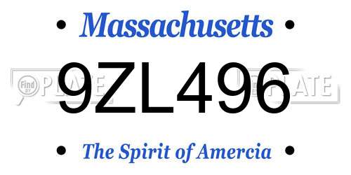9ZL496 Massachusetts License Plate