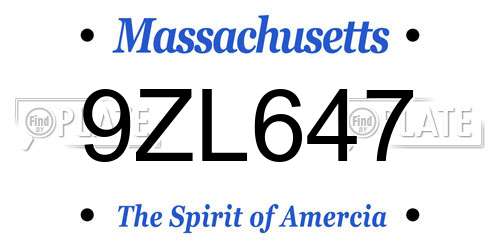 9ZL647 Massachusetts License Plate