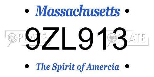 9ZL913 Massachusetts License Plate