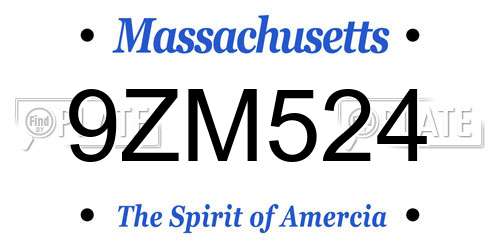 9ZM524 Massachusetts License Plate