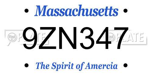 9ZN347 Massachusetts License Plate