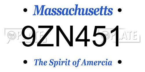 9ZN451 Massachusetts License Plate