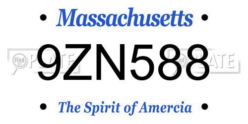 9ZN588 Massachusetts License Plate