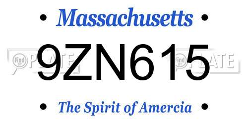 9ZN615 Massachusetts License Plate