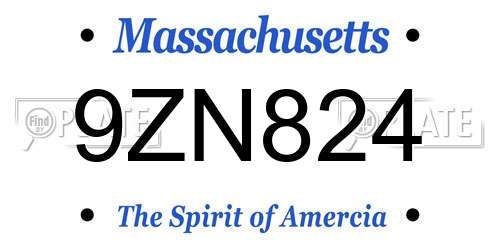 9ZN824 Massachusetts License Plate