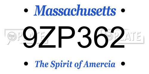 9ZP362 Massachusetts License Plate