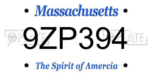 9ZP394 Massachusetts License Plate