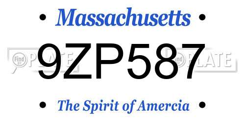 9ZP587 Massachusetts License Plate