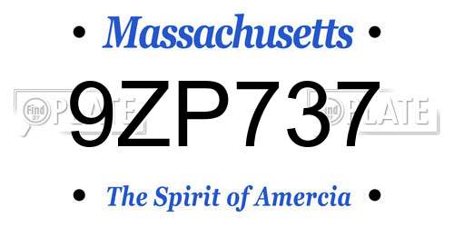 9ZP737 Massachusetts License Plate