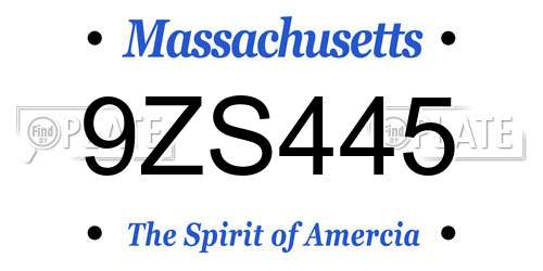 9ZS445 Massachusetts License Plate