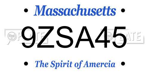 9ZSA45 Massachusetts License Plate