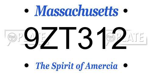 9ZT312 Massachusetts License Plate