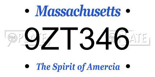 9ZT346 Massachusetts License Plate