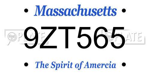 9ZT565 Massachusetts License Plate