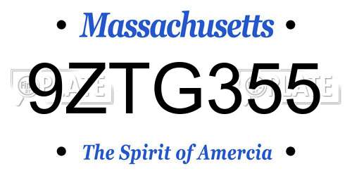 9ZTG355 Massachusetts License Plate