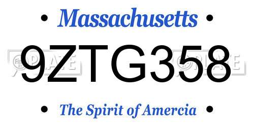 9ZTG358 Massachusetts License Plate