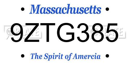 9ZTG385 Massachusetts License Plate