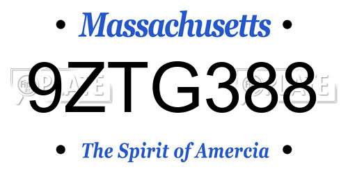 9ZTG388 Massachusetts License Plate