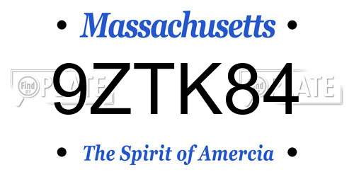 9ZTK84 Massachusetts License Plate