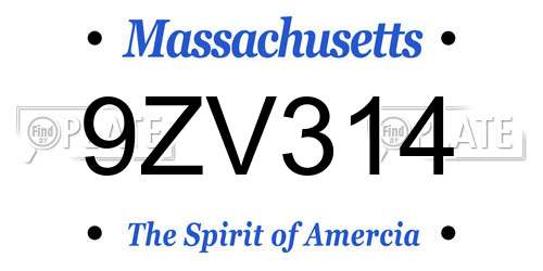 9ZV314 Massachusetts License Plate