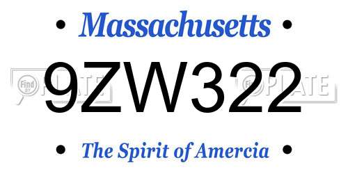 9ZW322 Massachusetts License Plate