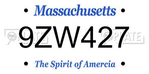 9ZW427 Massachusetts License Plate