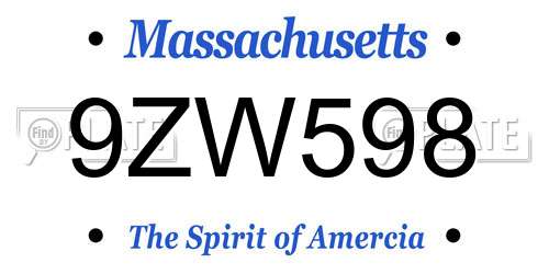 9ZW598 Massachusetts License Plate