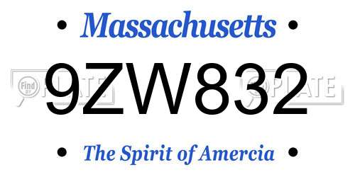 9ZW832 Massachusetts License Plate
