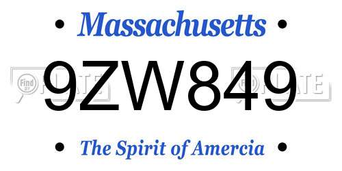 9ZW849 Massachusetts License Plate