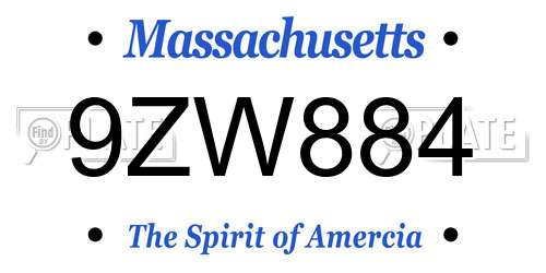 9ZW884 Massachusetts License Plate