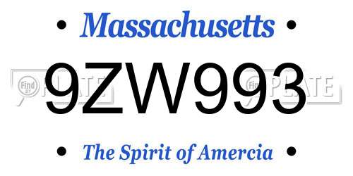 9ZW993 Massachusetts License Plate