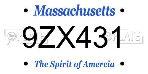 9ZX431 Massachusetts License Plate