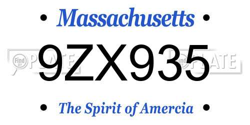 9ZX935 Massachusetts License Plate
