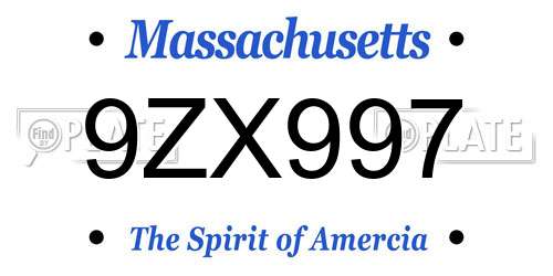 9ZX997 Massachusetts License Plate