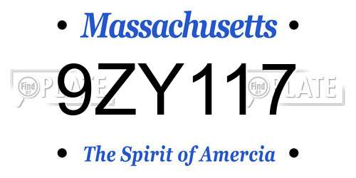 9ZY117 Massachusetts License Plate