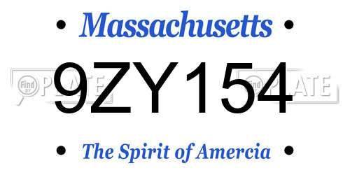 9ZY154 Massachusetts License Plate