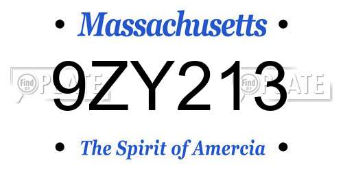 9ZY213 Massachusetts License Plate