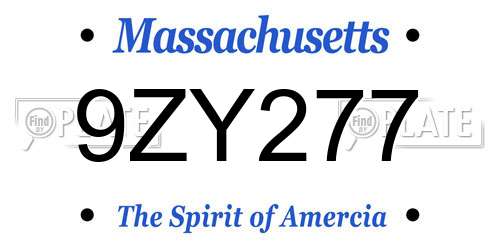 9ZY277 Massachusetts License Plate